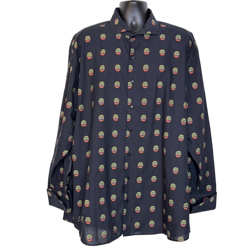 R Lewis 18.5 2XL Black Geometric Globe Circle Print Cotton Dress Shirt Southwest